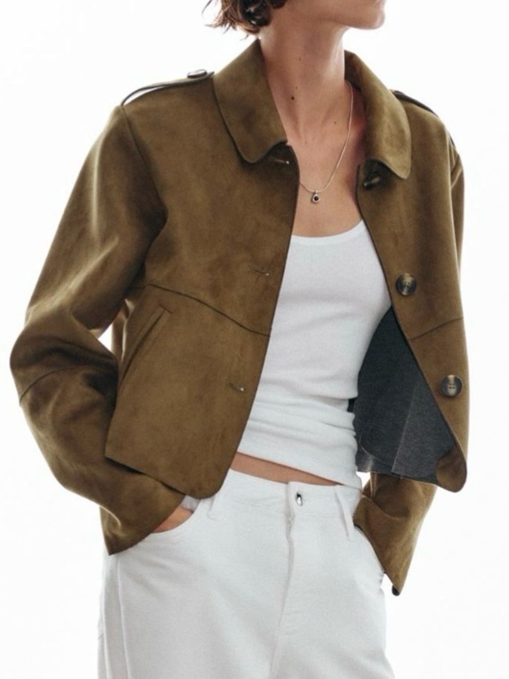 Zara Dark Khaki Cropped Faux Suede Jacket. Size XL. Brand new!